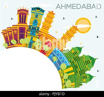 Ahmedabad India City Skyline avec les bâtiments, de couleur bleu ciel et l'espace de copie. Vector Illustration. Illustration de Vecteur