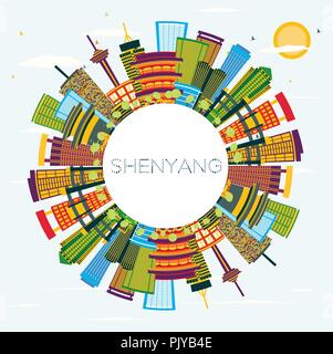 La Chine Shenyang City Skyline avec les bâtiments, de couleur bleu ciel et l'espace de copie. Vector Illustration. Illustration de Vecteur