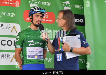 Londres, Royaume-Uni. 9 septembre 2018. Julian Alaphilippe de délicieuses étages a été interviewée à la présentation de l'équipe au cours de 2018 l'énergie OVO Tour of Britain - Étape 8 : la scène londonienne le Dimanche, Septembre 09, 2018, London England : Crédit : Taka Wu/Alamy Live News Banque D'Images