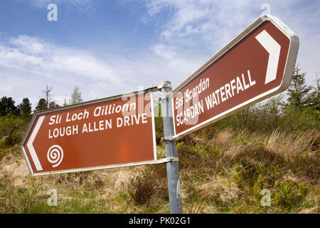 L'Irlande, Co Leitrim, chute d'Arigna, Scardan signe sur le Lough Allen Drive Banque D'Images