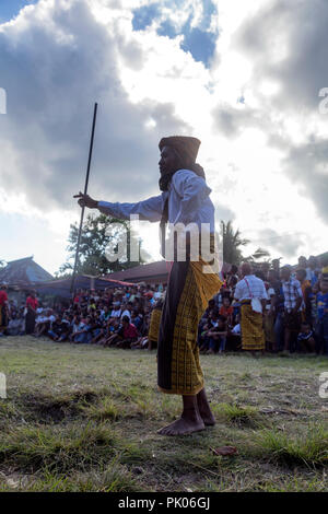 BAJAWA, INDONÉSIE - 19 MAI : Un ancien du village effectue une danse de la récolte à un rassembler près de Bajawa en Asie de l'est de Nusa Tenggara, en Indonésie le 19 mai Banque D'Images