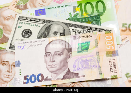 Concept de billets hryvnia de concert avec Affaires Service de close-up. Texture background copy space Banque D'Images