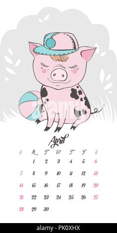 Jeu de caractères de dessin animé cochon mignon. Symbole chinois de l'année 2019. Bonne Année. Cute funny piggy illustration. Illustration de Vecteur
