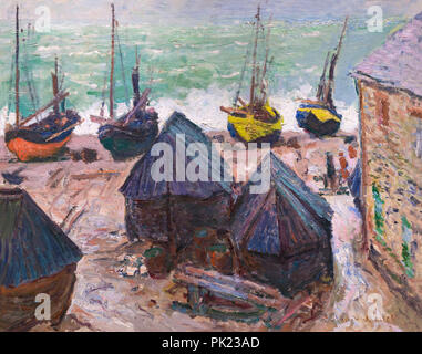 Bateaux sur une plage d'Etretat, Claude Monet, 1885, Art Institute of Chicago, Chicago, Illinois, USA, Amérique du Nord, Banque D'Images