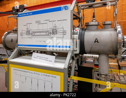 Braunschweig, Saxona, Allemagne, le 8 août., 2018 : horloge atomique au césium CS-2 basé sur le PTB en laboratoire, précision 1 seconde à 2 millions d'années. Banque D'Images