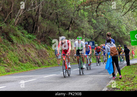 Louis Meintjes de l'équipe de Dimension Data-RSA dans un groupe l'ascension du port de Fito dans la Vuelta ciclista a España 2018. Le 9 septembre 2018. Banque D'Images