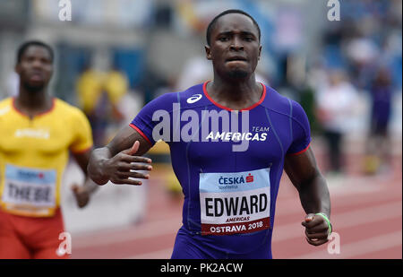 Ostrava, République tchèque. Sep 8, 2018. L'équipe de Runner Alonso Edward (Amériques, Panama) en concurrence lors de la Coupe Continentale de l'IAAF Ostrava 2018, à Ostrava, en République tchèque, le samedi, 8 septembre 2018. Photo : CTK Jaroslav Ozana/Photo/Alamy Live News Banque D'Images