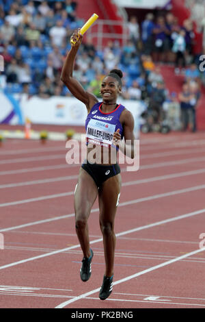 Ostrava, République tchèque. Sep 9, 2018. Shaunae Miller-Uibo Sprinter (Équipe Amériques ; Bahamas) en compétition lors de la Coupe Continentale de l'IAAF Ostrava 2018, à Ostrava, en République tchèque, le dimanche 9 septembre 2018. Crédit : Petr Sznapka/CTK Photo/Alamy Live News Banque D'Images