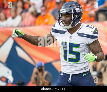 09 septembre 2018 : Seattle Seahawks receveur Brandon Marshall (15) au cours du troisième trimestre d'un match de la NFL entre les Seattle Seahawks et les Broncos de Denver Broncos at Mile High Stadium Denver CO, Scott D Stivason/Cal Sport Media Banque D'Images