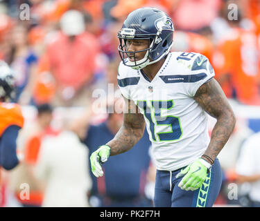 09 septembre 2018 : Seattle Seahawks receveur Brandon Marshall (15) au cours du troisième trimestre d'un match de la NFL entre les Seattle Seahawks et les Broncos de Denver Broncos at Mile High Stadium Denver CO, Scott D Stivason/Cal Sport Media Banque D'Images