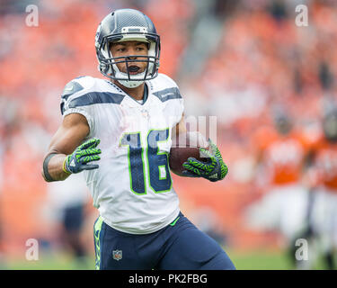 09 septembre 2018 : Seattle Seahawks wide receiver Tyler Lockett (16) au cours du troisième trimestre d'un match de la NFL entre les Seattle Seahawks et les Broncos de Denver Broncos at Mile High Stadium Denver CO, Scott D Stivason/Cal Sport Media Banque D'Images