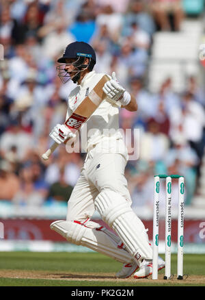 Kia Oval, Londres, Royaume-Uni. 10 Sep, 2018. International Cricket Match Test Specsavers, 5e essai, jour 4 ; l'Angleterre le capitaine Joe Crédit Racine : Action Plus Sport/Alamy Live News Banque D'Images