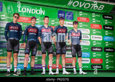 Londres, Royaume-Uni. 9 Septembre, 2018. Coureurs de l'équipe de Condor JLT sont présentés avant le 77km London (Etape 8) l'Énergie de l'OVO Tour of Britain cycliste. Credit : Mark Kerrison/Alamy Live News Banque D'Images