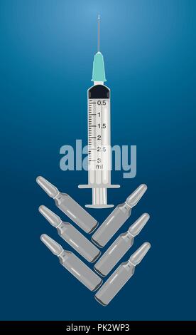 Une seringue pour injection . Flacons en verre pour la vaccination. Hôpital. Le concept de soins médicaux. Vecteur Illustration de Vecteur