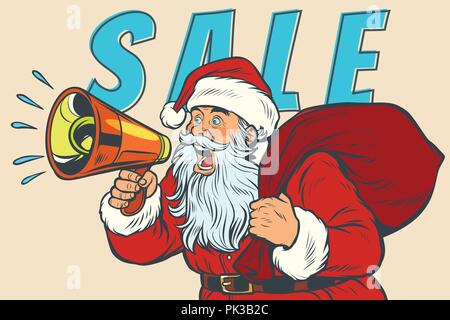 Vente de noël santa claus with megaphone Illustration de Vecteur