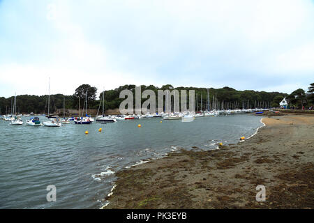 Plage de Conleau à marée basse sur l'image avec des bateaux Presqu'ile de conleau, Vannes, Morbihan, Bretagne, France, Europe Banque D'Images