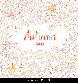 Feuille d'automne fond nature. Motif feuilles d'automne avec lettrage automne vente. Fond d'icône floral saison Illustration de Vecteur