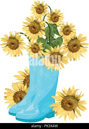 Bouquet de tournesol en bottes bleues vecteur. Concept sans fin d'été Illustration de Vecteur