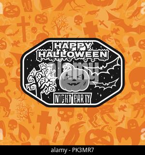 Badge vintage Halloween, de l'emblème ou l'étiquette. Happy Halloween night party. Vector illustration. Pour l'impression sur t shirt, tee, carte, invitation, modèle. Illustration de Vecteur