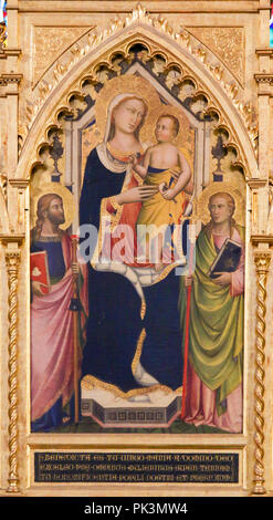 Fresque représentant la Vierge Marie et l'Enfant Jésus dans la Basilique Santa Croce, Florence, Italie. Banque D'Images