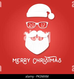 Joyeux Noël modèle de carte de vœux. Santa Claus sur le fond rouge. Style hippie. Vector illustration. Pour l'impression sur t shirt, tee, carte, l'invit Illustration de Vecteur