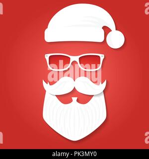 Modèle de carte de vœux de Noël. Santa Claus sur le fond rouge. Style hippie. Vector illustration. Pour l'impression sur t shirt, tee, carte, invitation, Illustration de Vecteur