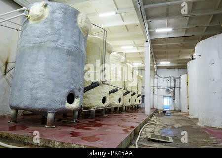 De grands réservoirs pour la fermentation du vin La production du vin Banque D'Images