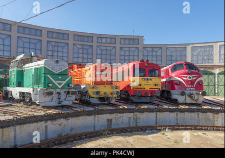 Locos au parc historique de fer hongrois, Budapest, Hongrie Banque D'Images