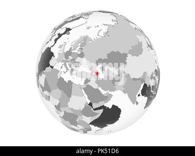 L'Azerbaïdjan a souligné en rouge sur gris transparent avec globe politique des océans. 3D illustration isolé sur fond blanc. Banque D'Images