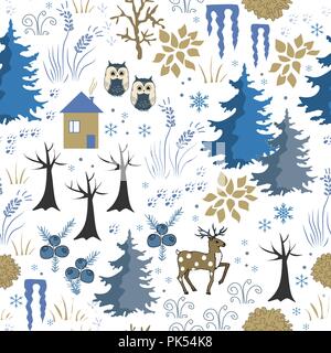 Magnifique maison avec motif transparent d'hiver en forêt. Marron et bleu élégant maison de fond. Composition d'hiver pour les belles vacances vecteur dessins Illustration de Vecteur