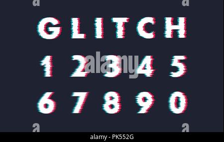 Nombre chiffre chiffres déformés vecteur glitch font. Style branché police lettrage lettres de 0 à 9 Illustration de Vecteur