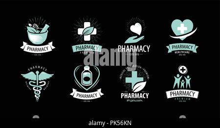 Pharmacie, pharmacie logo ou label. La médecine, symbole de santé. Notion de vecteur Illustration de Vecteur