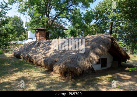 Au début du 19e siècle un demi-enterré chambre à partir de la région de l'Olt, Draghiceni, Dimitrie Gusti Village Museum, National Parc Herăstrău, Bucarest, Roumanie. Banque D'Images