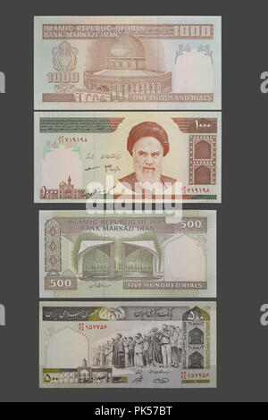 1000 et 500 rials iraniens billet de banque. Rial est la monnaie nationale de l'Iran, chemin de détourage inclus. Banque D'Images