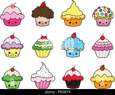 Vector set de 12 cupcakes mignon Illustration de Vecteur