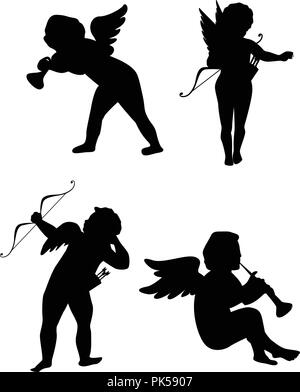 Silhouette de cupid isolated on white Illustration de Vecteur