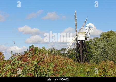 Une vue de l'usine de Drainage Boardman dans les roseaux de la rivière à Ant Comment Hill, Ludham, Norfolk, Angleterre, Royaume-Uni, Europe. Banque D'Images