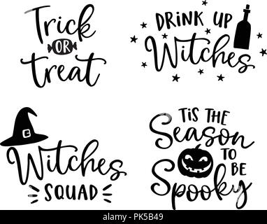 Ensemble d'handlettered phrases Halloween. Auumn Spooky précédemment avec les sorcières hat et citrouilles d'ossature. Partie lettrage, calligraphie. Automne illustrations vectorielles. Illustration de Vecteur