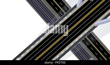 Vue de dessus. Pont routier suspendu avec l'autoroute, la route et l'illustration. Illustration de Vecteur