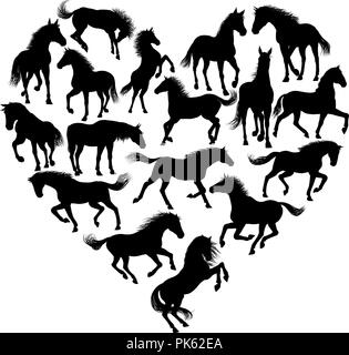 Coeur Silhouette cheval Illustration de Vecteur