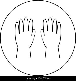 Gants de travail en couleur noir icône cercle rond contours vector JE Illustration de Vecteur