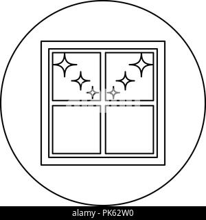 Fenêtre donnant sur l'icône étoile de nuit couleur noire en cercle rond contours vector JE Illustration de Vecteur