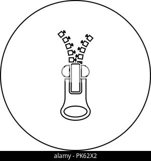 L'icône de fermeture-éclair couleur noir sur mesure en cercle rond contours vector JE Illustration de Vecteur