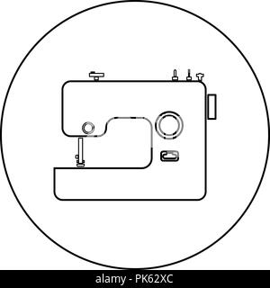 L'icône de la machine à coudre de couleur noire en cercle rond contours vector JE Illustration de Vecteur