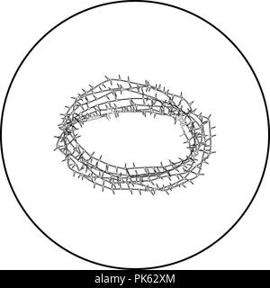 Couronne d'épine ou du fil de fer barbelé icon noir en couleur cercle rond contours vector JE Illustration de Vecteur