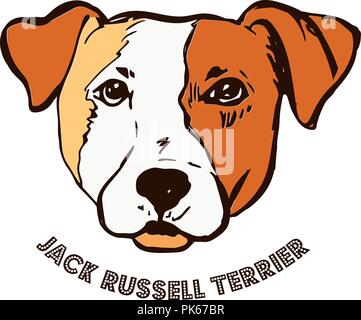 Jack Russell Terrier face isolé sur fond blanc. Tête de chien de race pure esquisse dessinée à la main. Illustration de Vecteur
