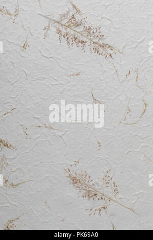 La texture du papier fait à la main avec des matériaux recyclés, les feuilles des arbres et de fibres de coton. En clair, délicat et vanille. Banque D'Images