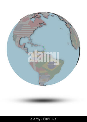 Caraïbes avec drapeau national sur globe politique avec ombre isolé sur fond blanc. 3D illustration. Banque D'Images