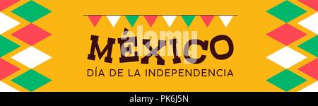 Joyeuse fête de l'indépendance du Mexique. Célébration de l'événement national mexicain multicolore avec drapeaux et bannières design espagnol devis. EPS10 Illustration de Vecteur