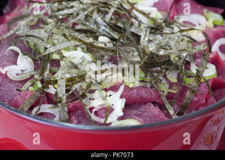 Basashi-Don LA VIANDE DE CHEVAL cru (sashimi RIZ) dans Koumi, Cho, Nagano, Japon Banque D'Images